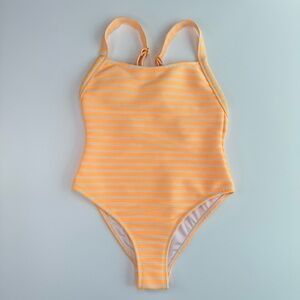 Xhilaration Ribbed Square Neck Scoop Side One Piece‎ Swimsuit Yellow Stripe S Jr